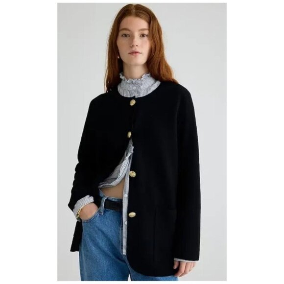 J. Crew Giselle Sweater Blazer Small Black Wool Blend Relaxed Fit Preppy #BO154 - Picture 1 of 13